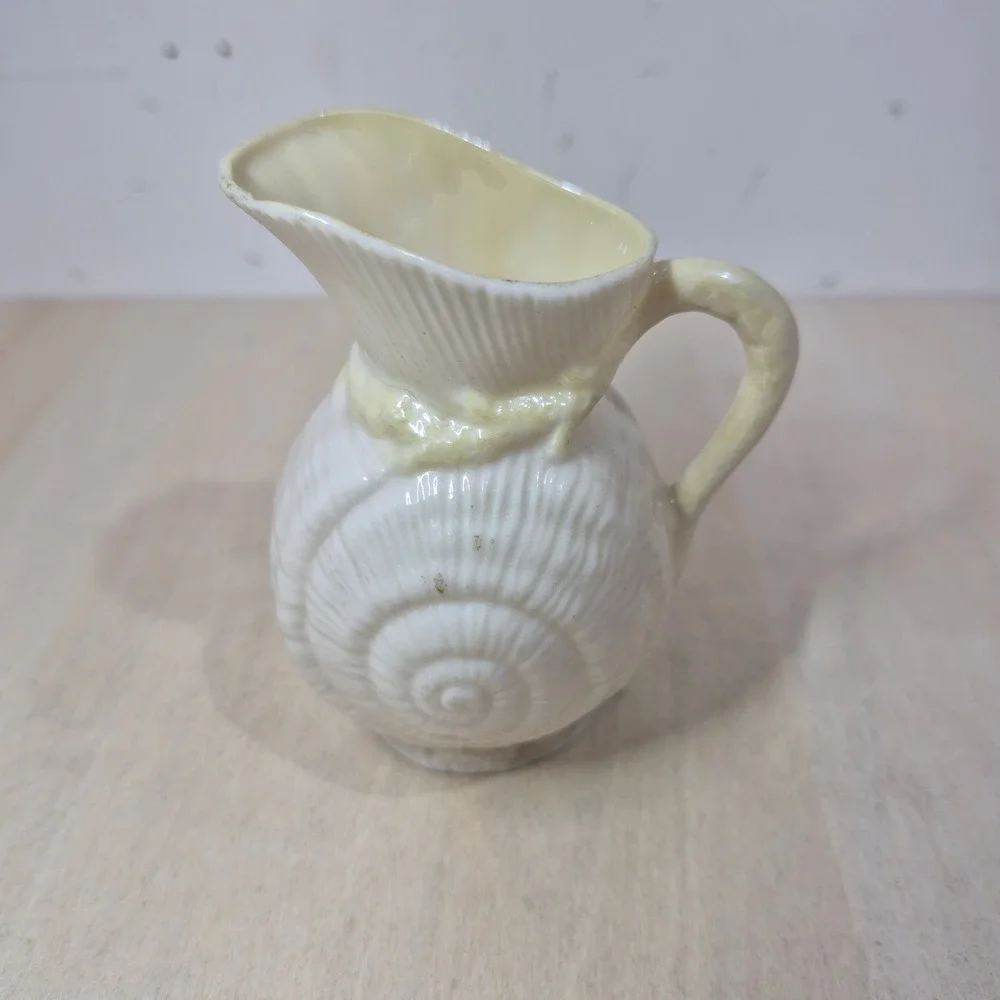 Belleek Ireland Shell Creamer Pitcher 6th Green Mark Fine Parian China Ivory 4in